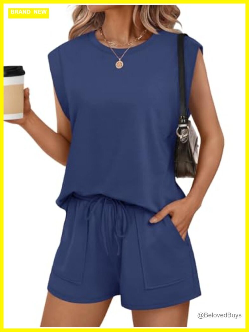 Women's Cap Sleeve Lounge Short Set with Pocket Two Piece Casual Outfit